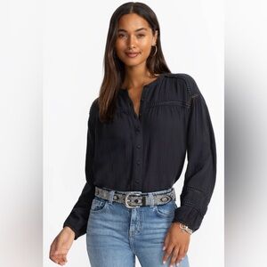 NWT Johnny Was Calme Buttondown Blouse With Sleeve Darts Black Medium